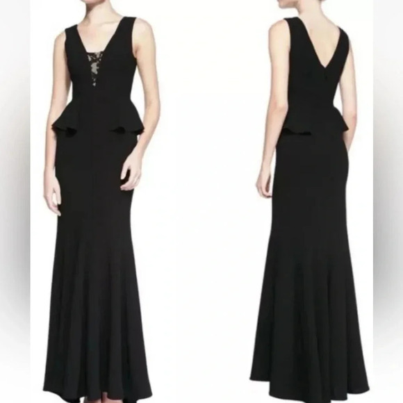 NWT BCBG MAXAZRIA “Silvia” Sleeveless Peplum Black Elegant Maxi Dress Sz 0 - Picture 2 of 16